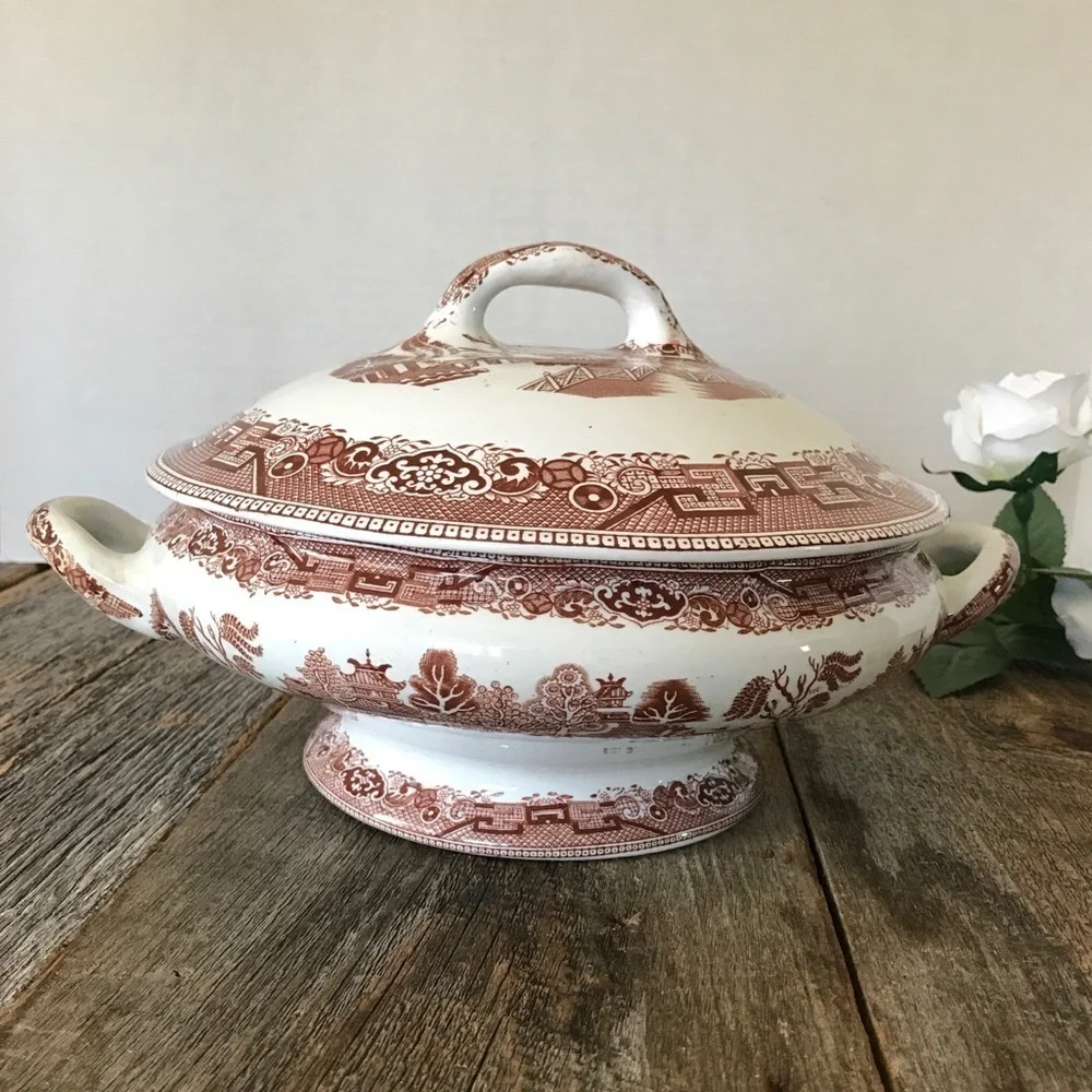 Brown Willowware Soup Tureen